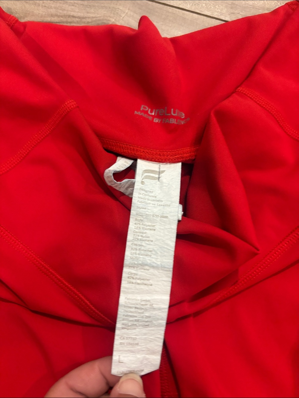 Fabletics Red High-Waist Pocket Bike Shorts - Picture 2 of 4